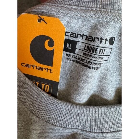 Carhartt Loose Fit Size XL T-Shirt Pocket Work Shirt Crewneck Long Sleeve Gray N - Picture 3 of 6